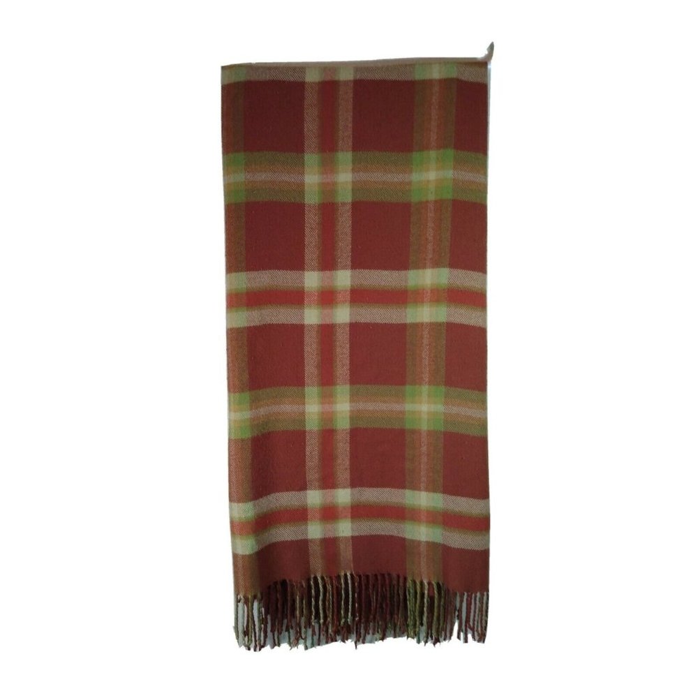 Woolrich Plaid Throw Cover Blanket Brown Tan Green 55x62 inches